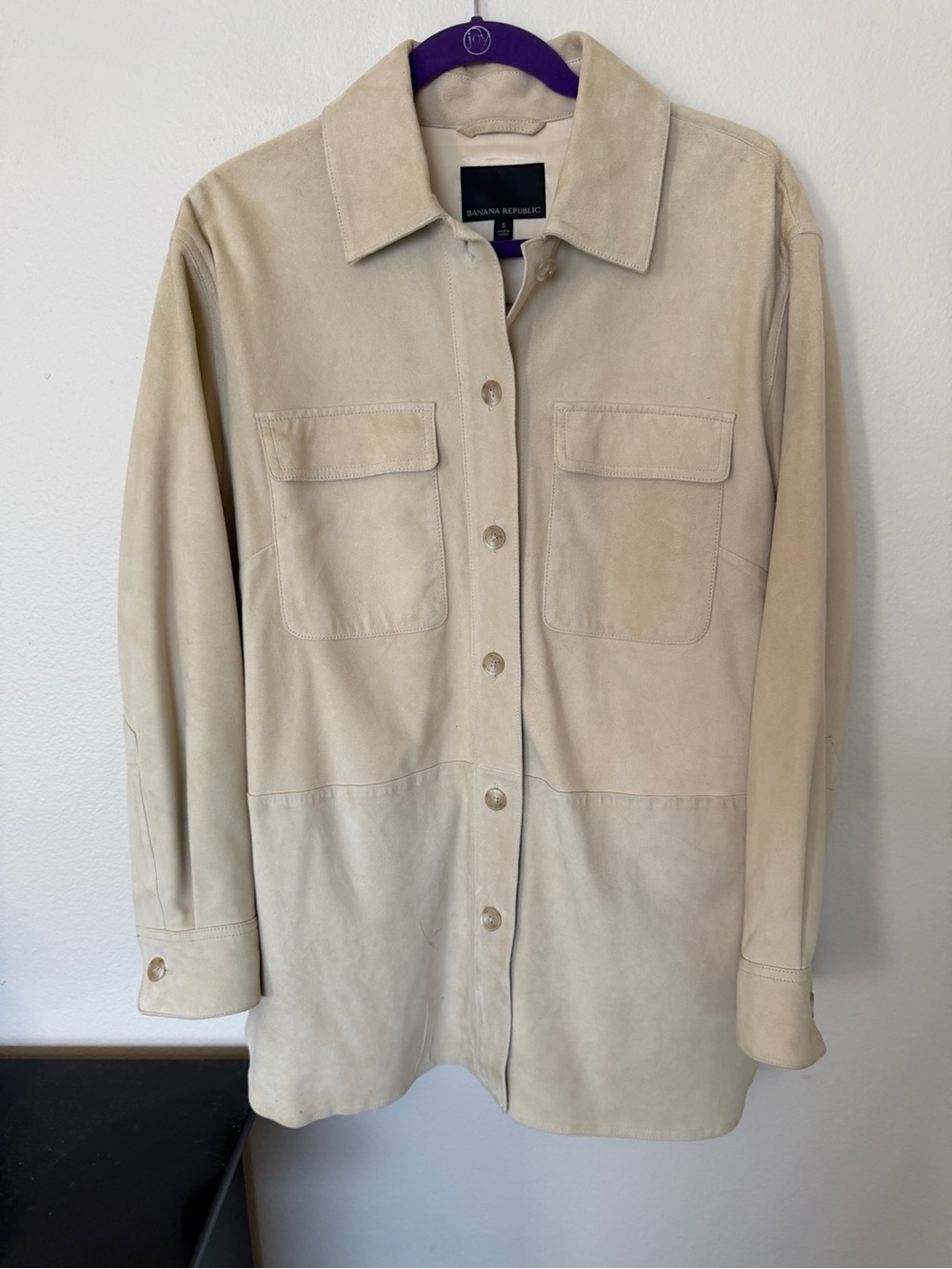 Banana Republic Beige Suede Utility Shirt Jacket